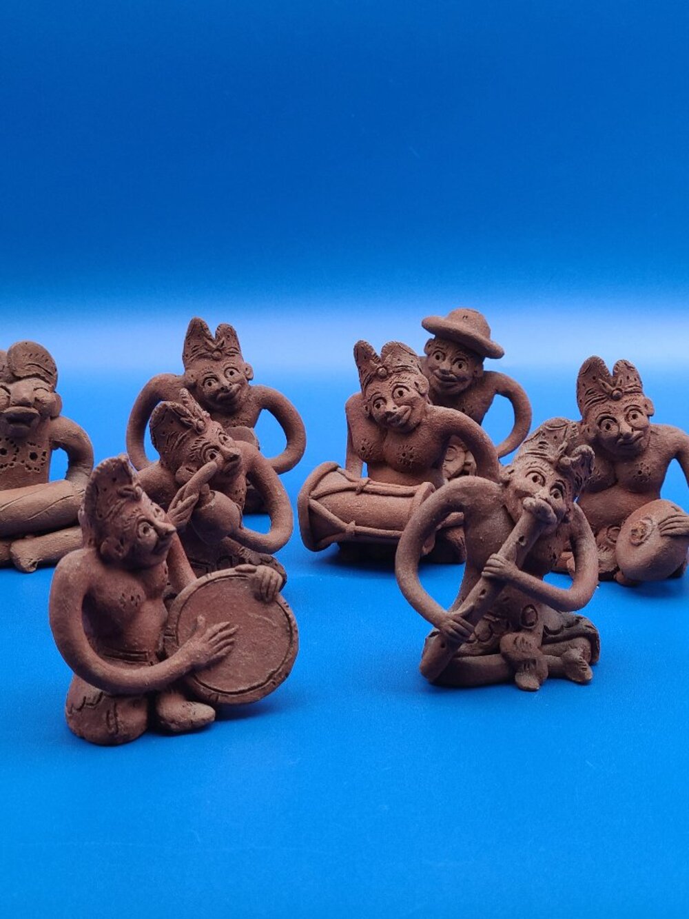 Set of 8 Vintage Mexican Folk Art Terracotta Figurines Musicians Farmer